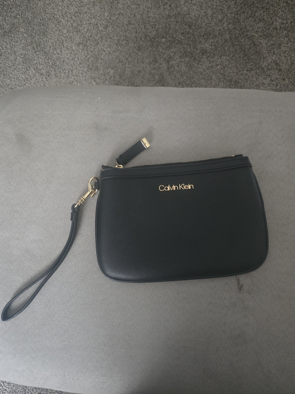Calvin Klein Black Wristlet Pouch with Gold Hardware